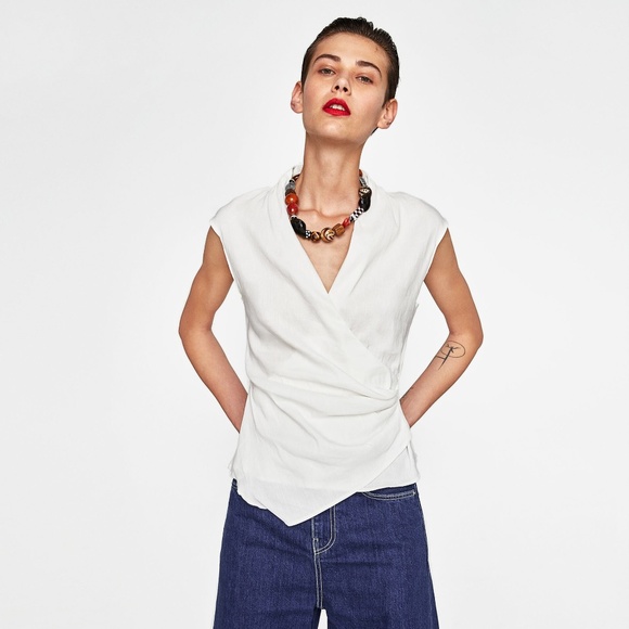 Zara Tops - Zara Draped Linen Blouse Top